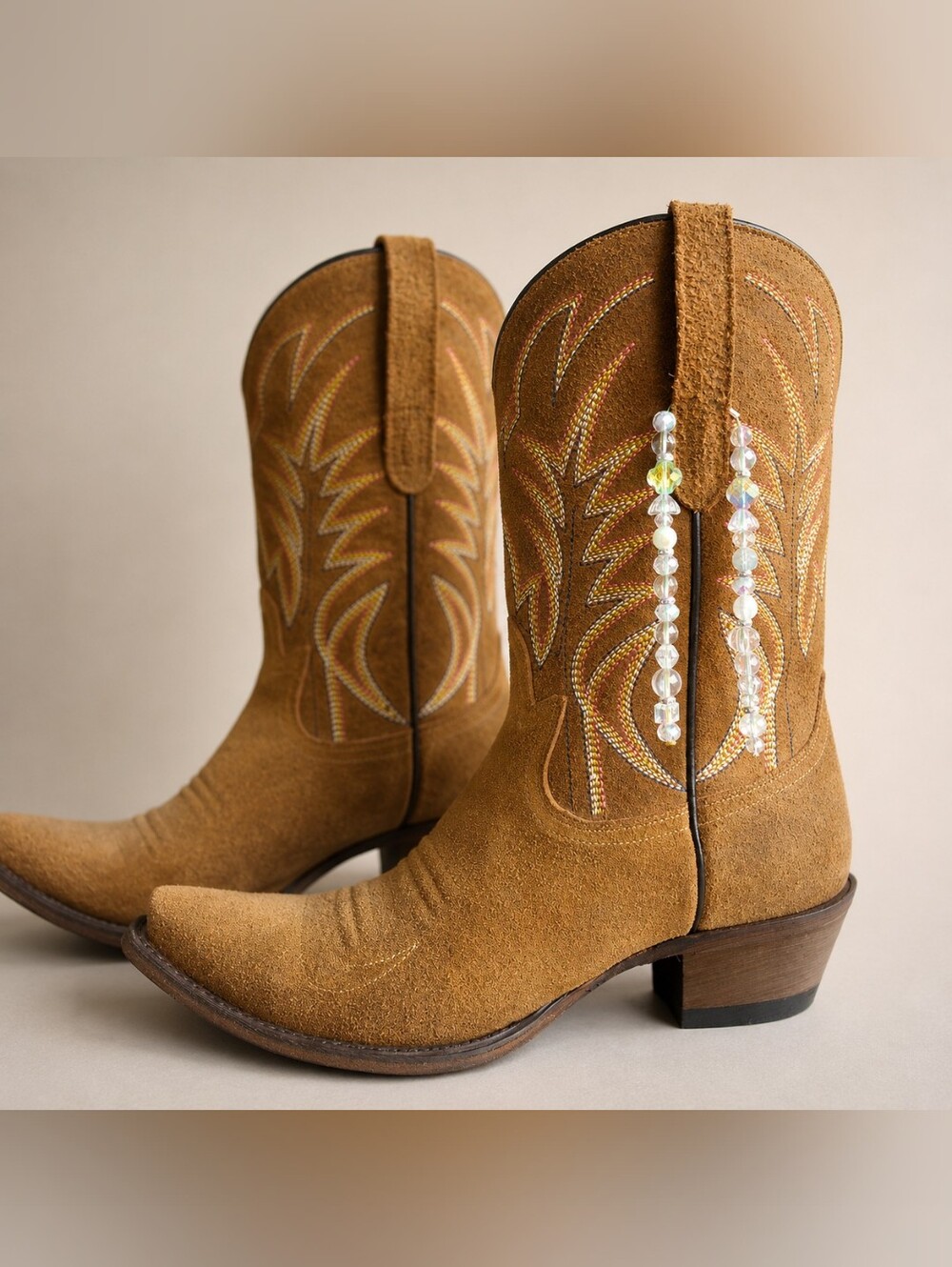 Georgia Peach Co Handmade Iridescent Crystal Cowboy Boot Charm Western Jewelry